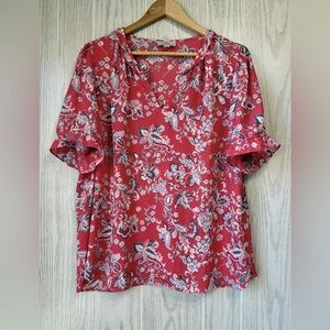 LOFT Nolan Floral Print Blouse Blush Rose Color Size L EUC